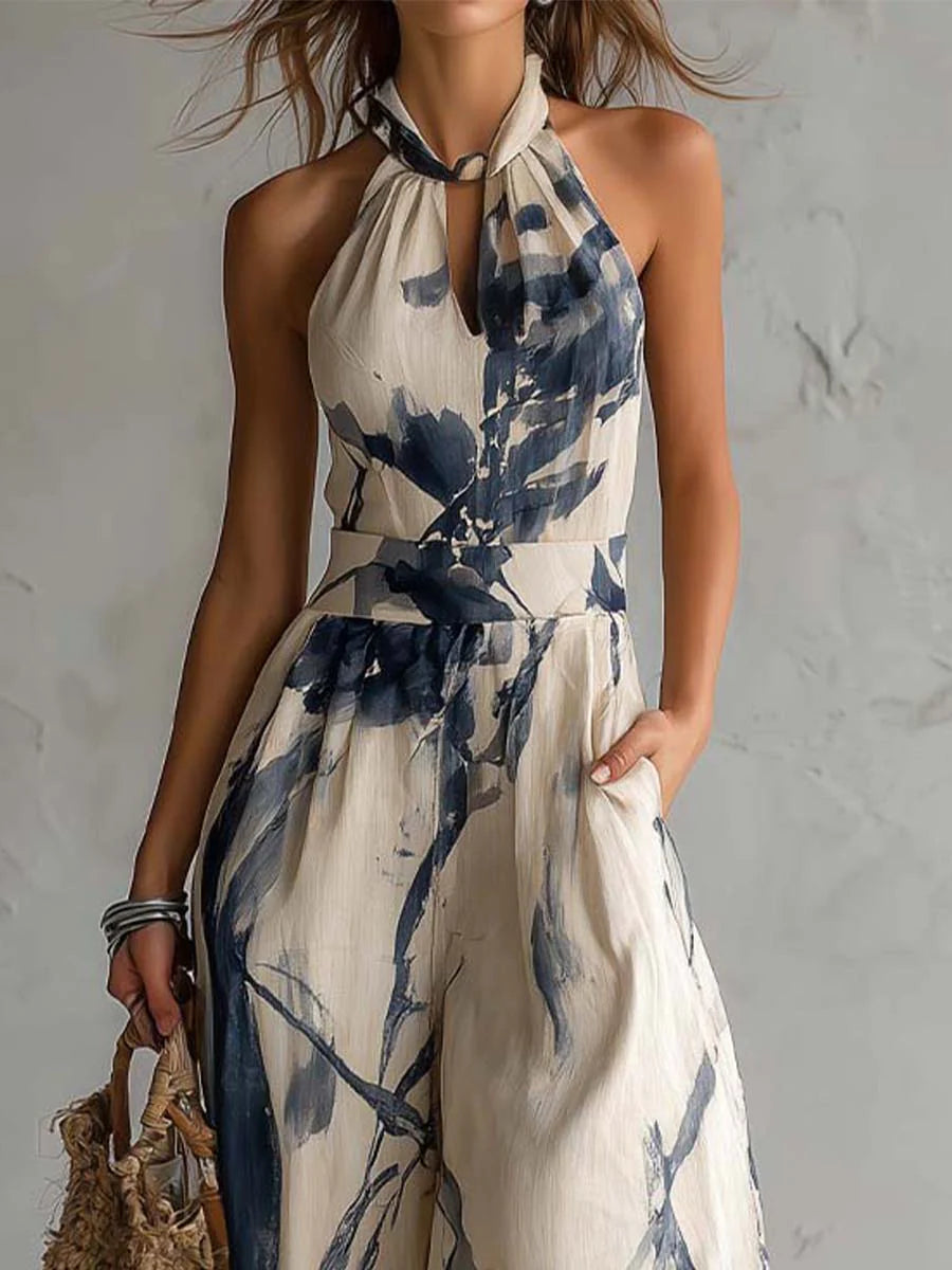 Hanabi | Ink Wash Print Halter Jumpsuit