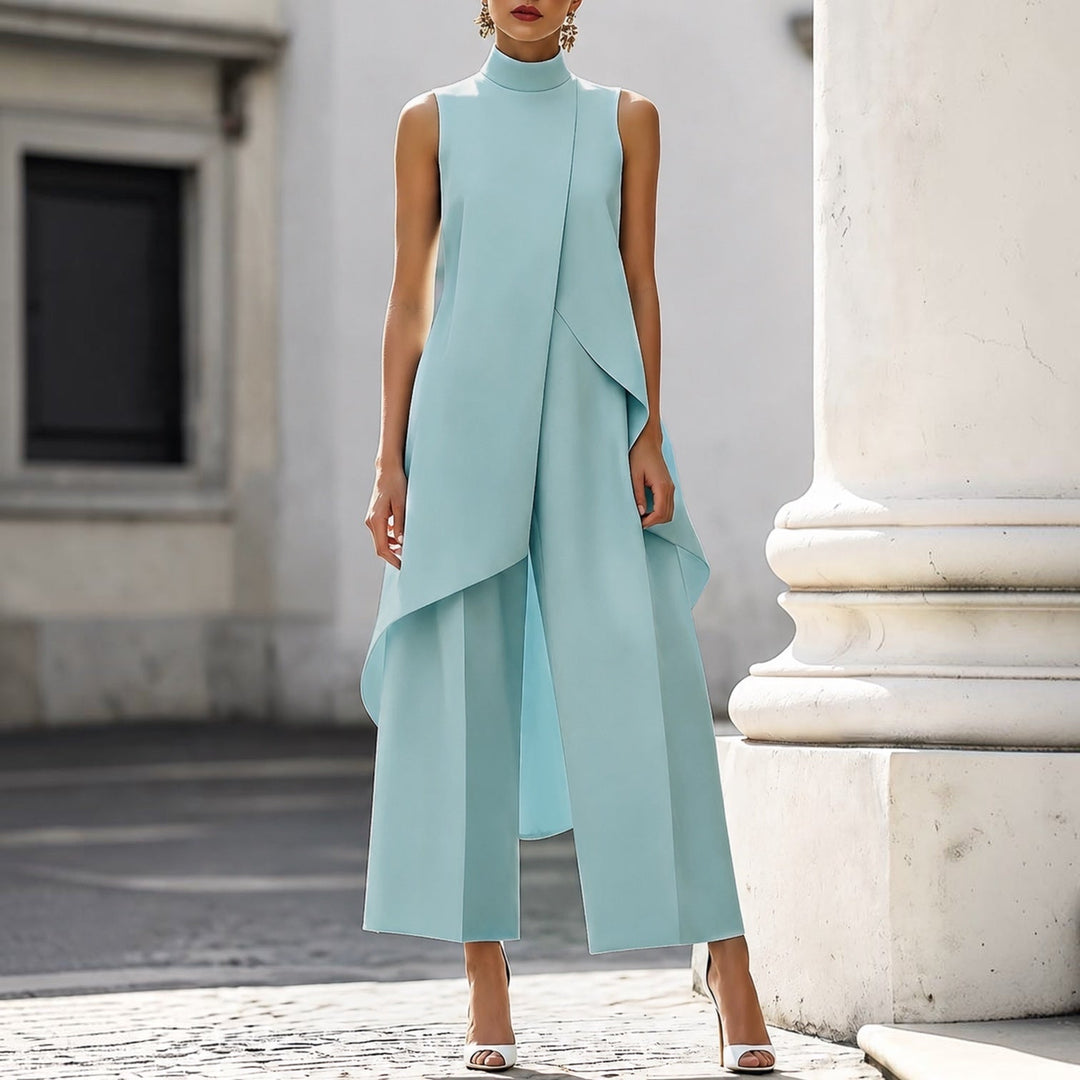 VALENTINA | ELEGANT HIGH-NECK DRAPED JUMPSUIT