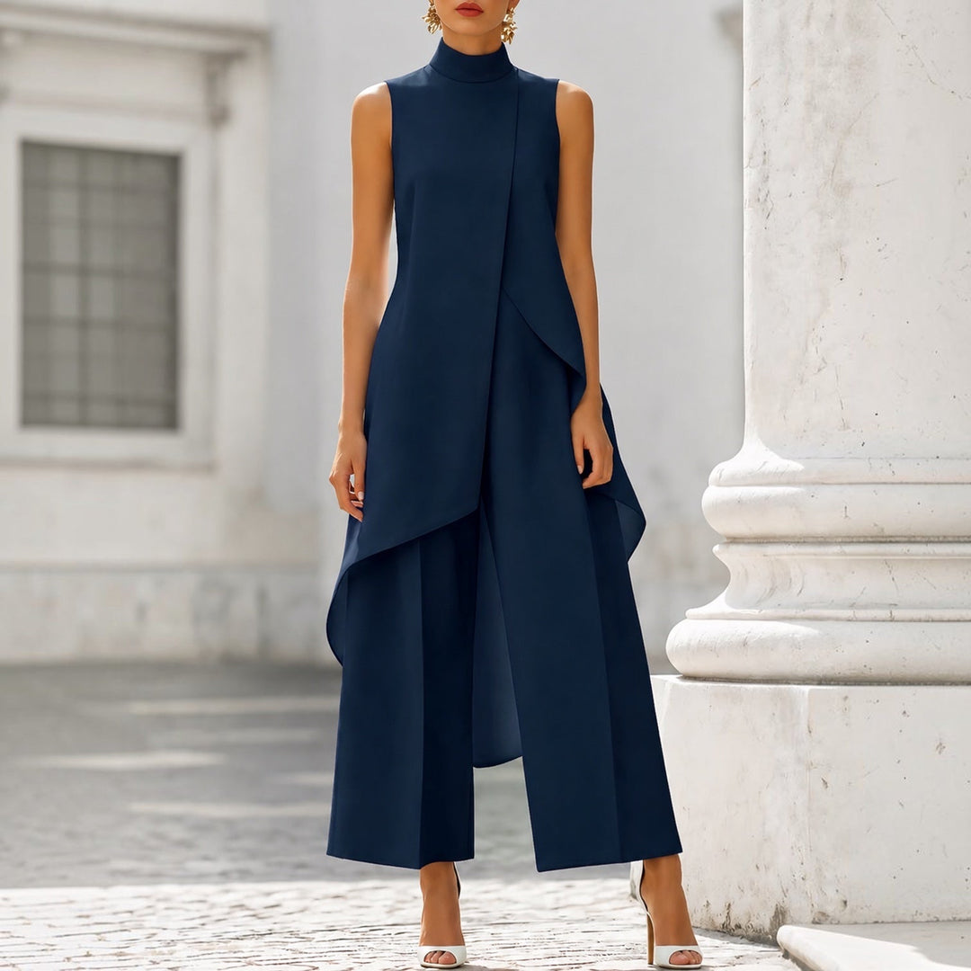 VALENTINA | ELEGANT HIGH-NECK DRAPED JUMPSUIT