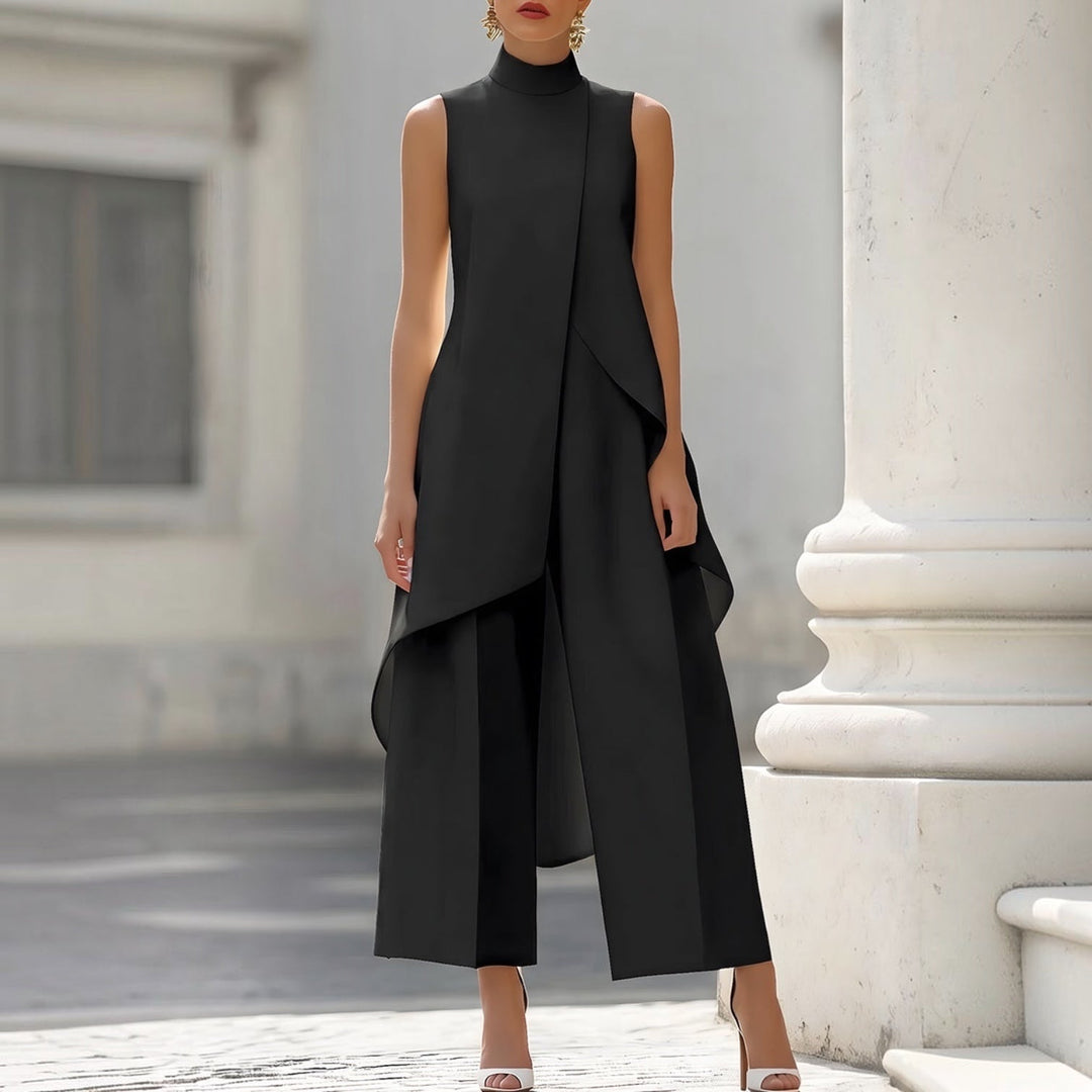 VALENTINA | ELEGANT HIGH-NECK DRAPED JUMPSUIT