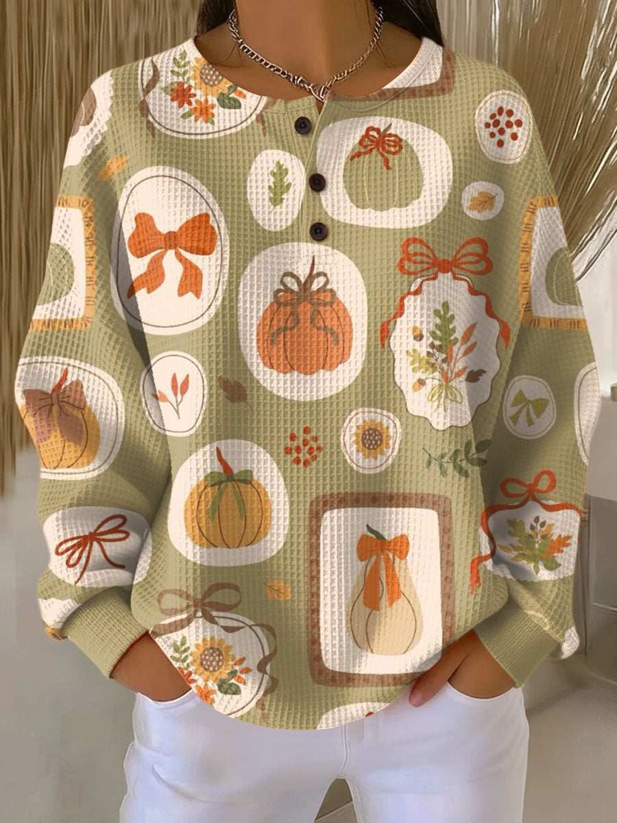 Freja | Cozy Autumn Sweater Featuring Bows and Pumpkin Accents