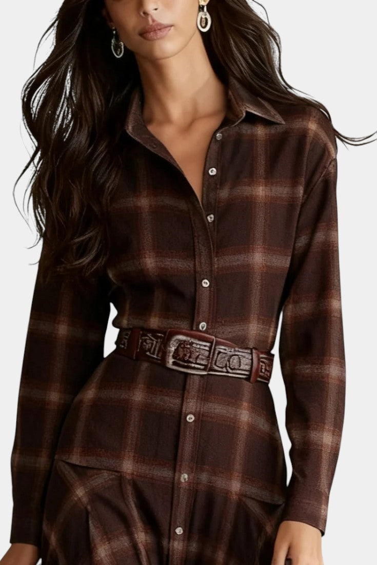 Florélie Vintage Check Maxi Dress with Classic Button Closure