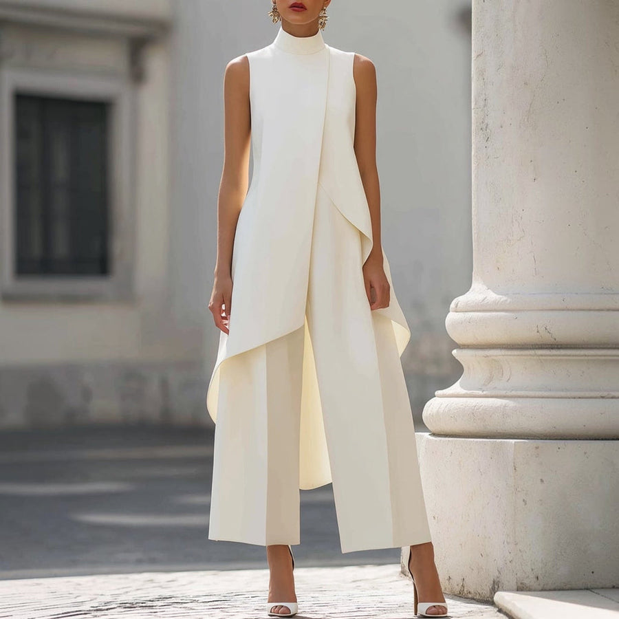 VALENTINA | ELEGANT HIGH-NECK DRAPED JUMPSUIT