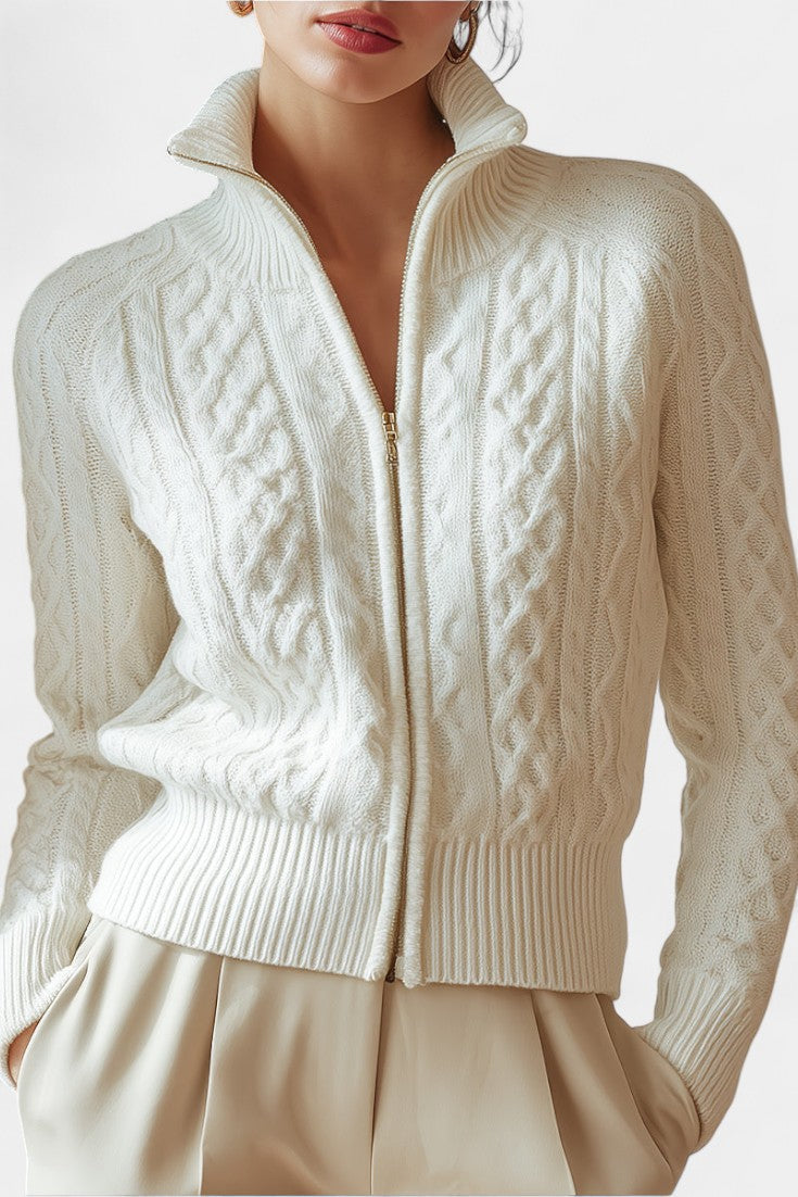 Exclusive Liliosa High Collar Zipped Cardigan in Twisted Knit