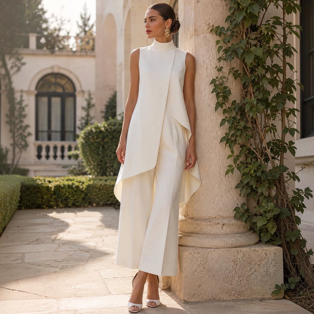 VALENTINA | ELEGANT HIGH-NECK DRAPED JUMPSUIT