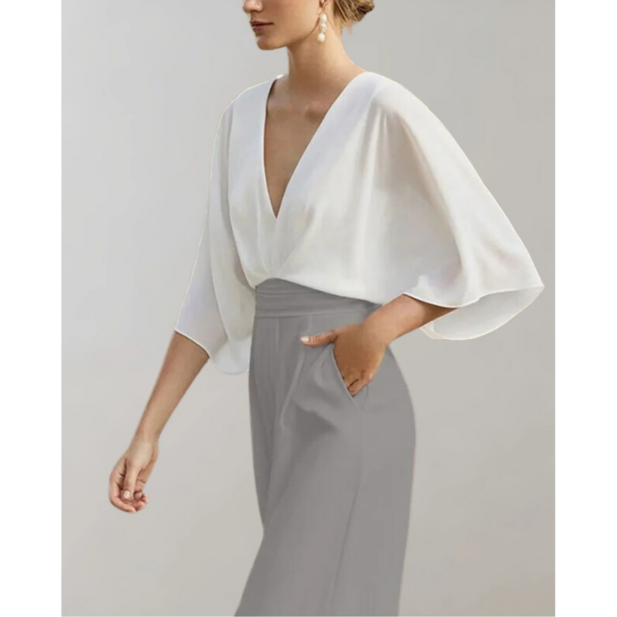 Celia | V-Neck Kimono Sleeve Wide-Leg Jumpsuit
