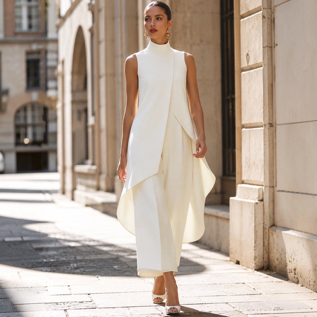 VALENTINA | ELEGANT HIGH-NECK DRAPED JUMPSUIT