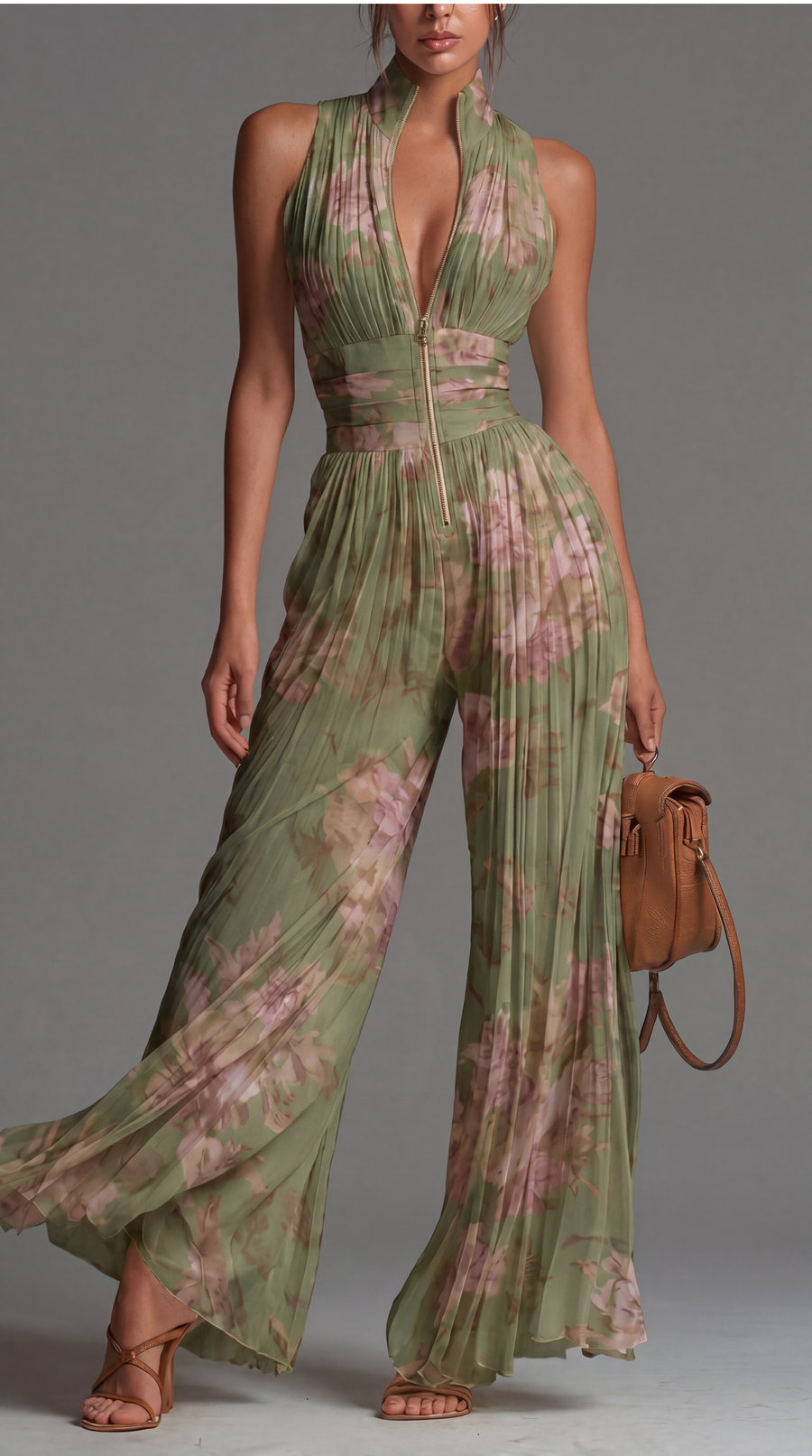 Celeste Jumpsuit | Pleated Chiffon Jumpsuit in Green