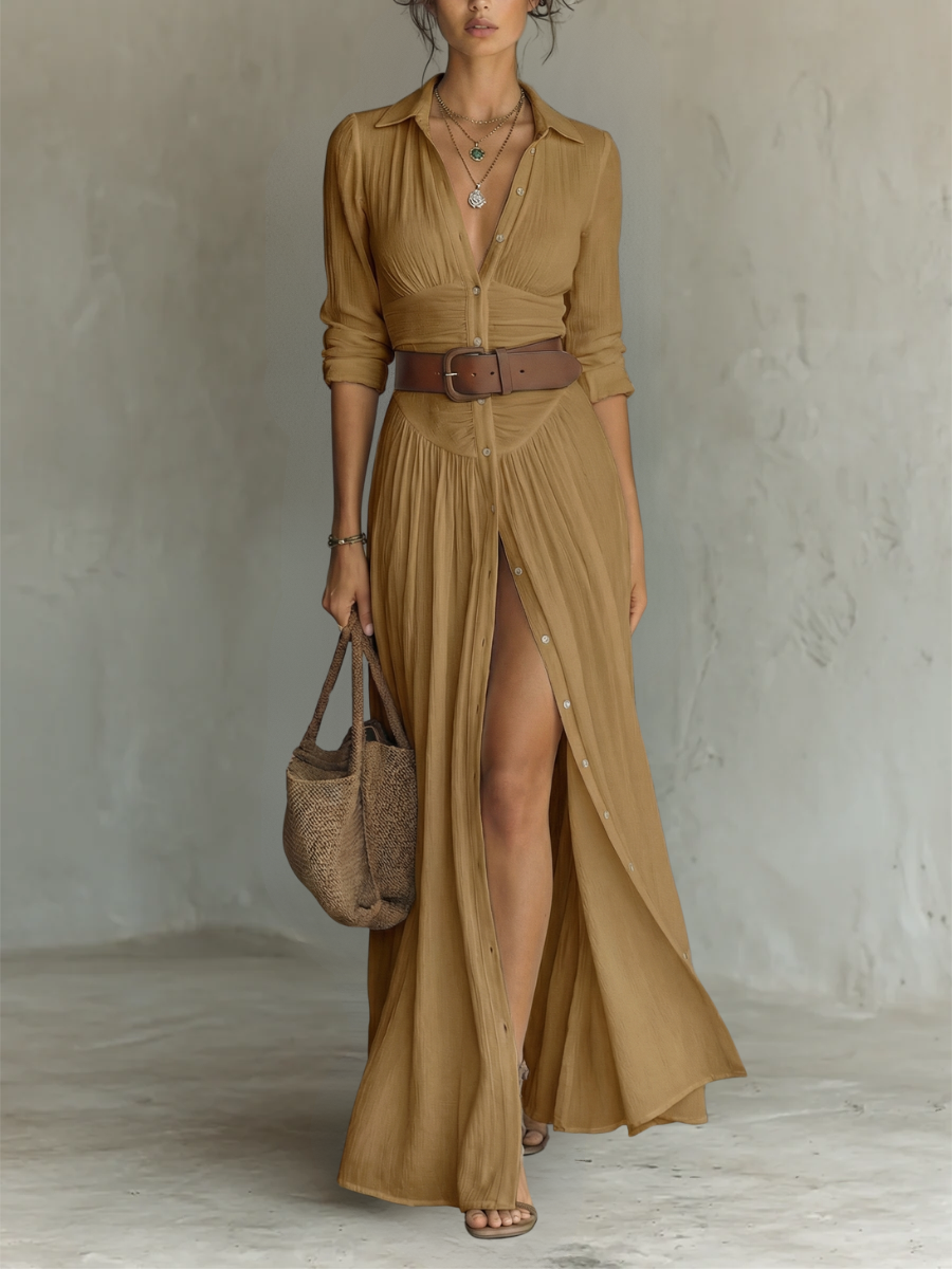 Laura - Long Maxi Dress with Notched Collar
