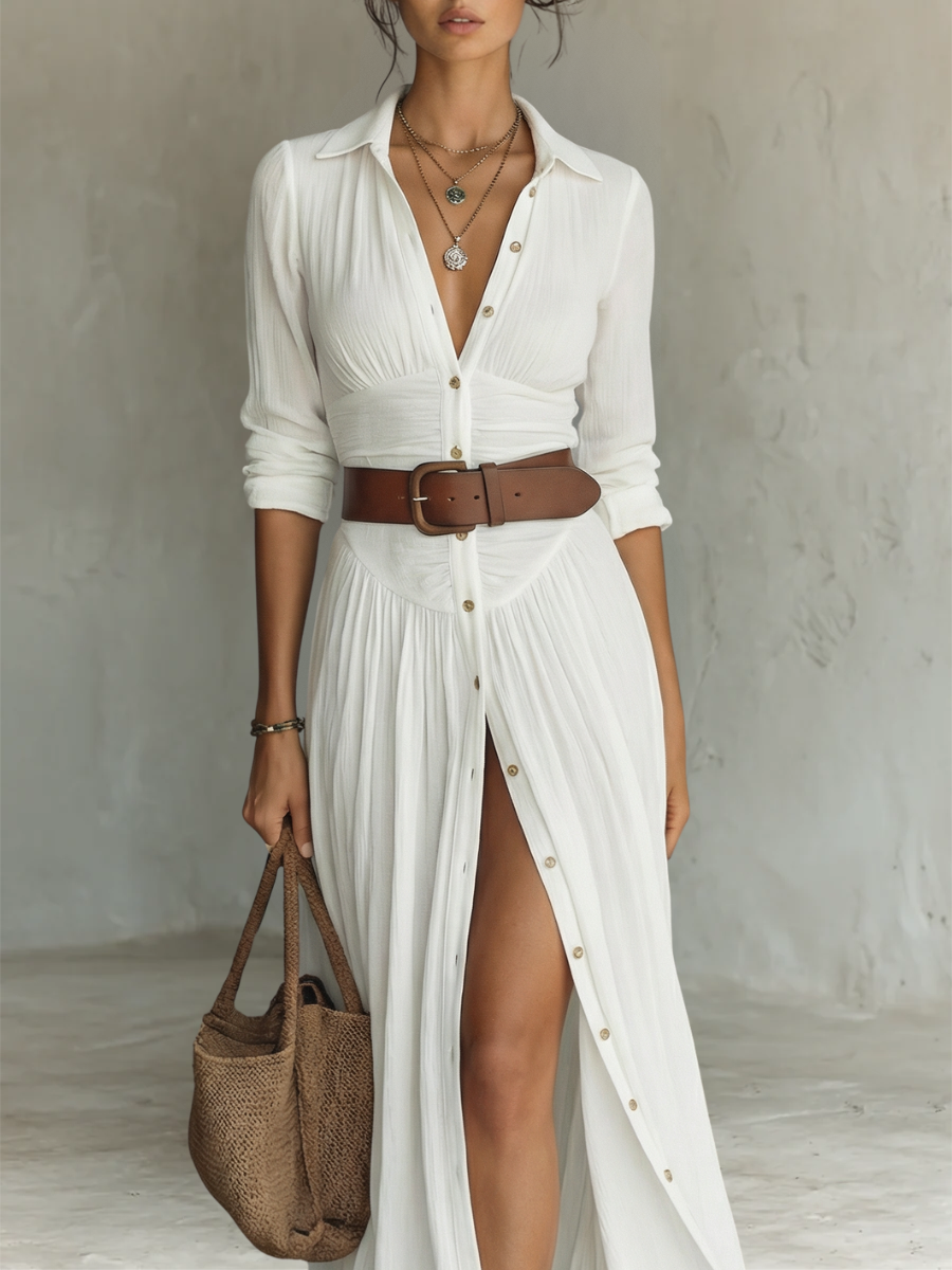 Laura - Long Maxi Dress with Notched Collar