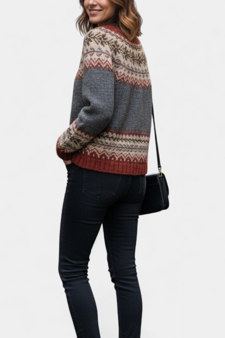 Sancia Classic Thick Knit Jacquard Cardigan with Button-Up Design