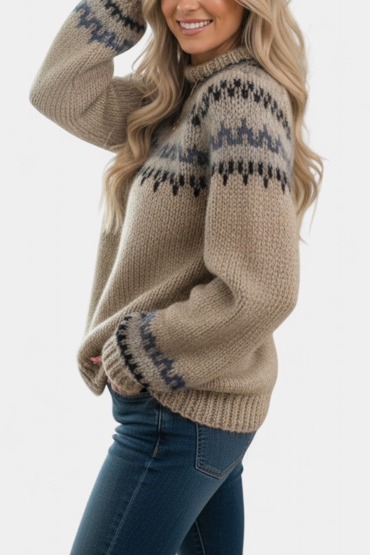 Némésia Chunky Knit Sweater Featuring Jacquard Designs
