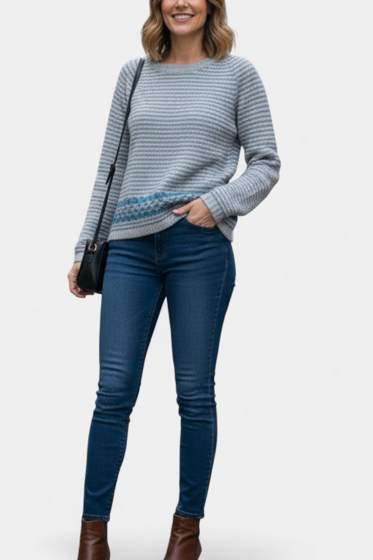 Yliana Striped Cozy Knit Sweater with Boat Neck