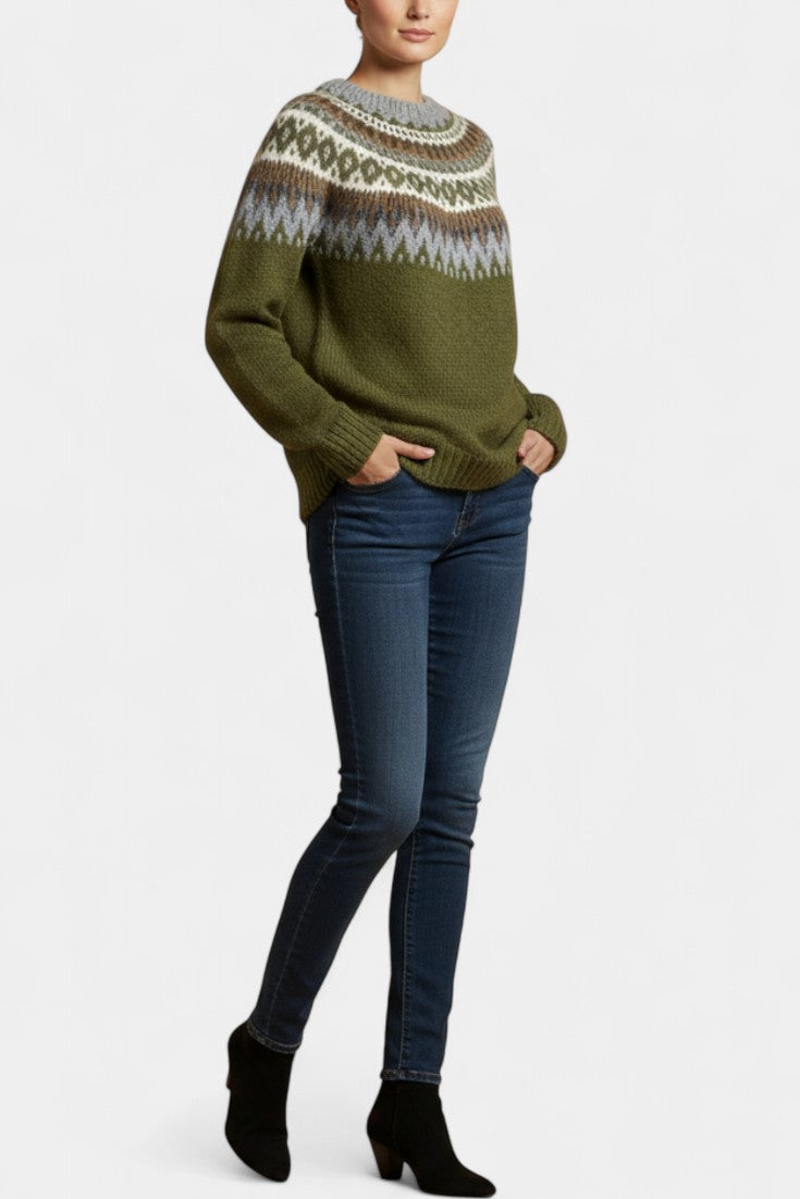 Maréva Chunky Knit Jacquard Sweater with Round Neckline