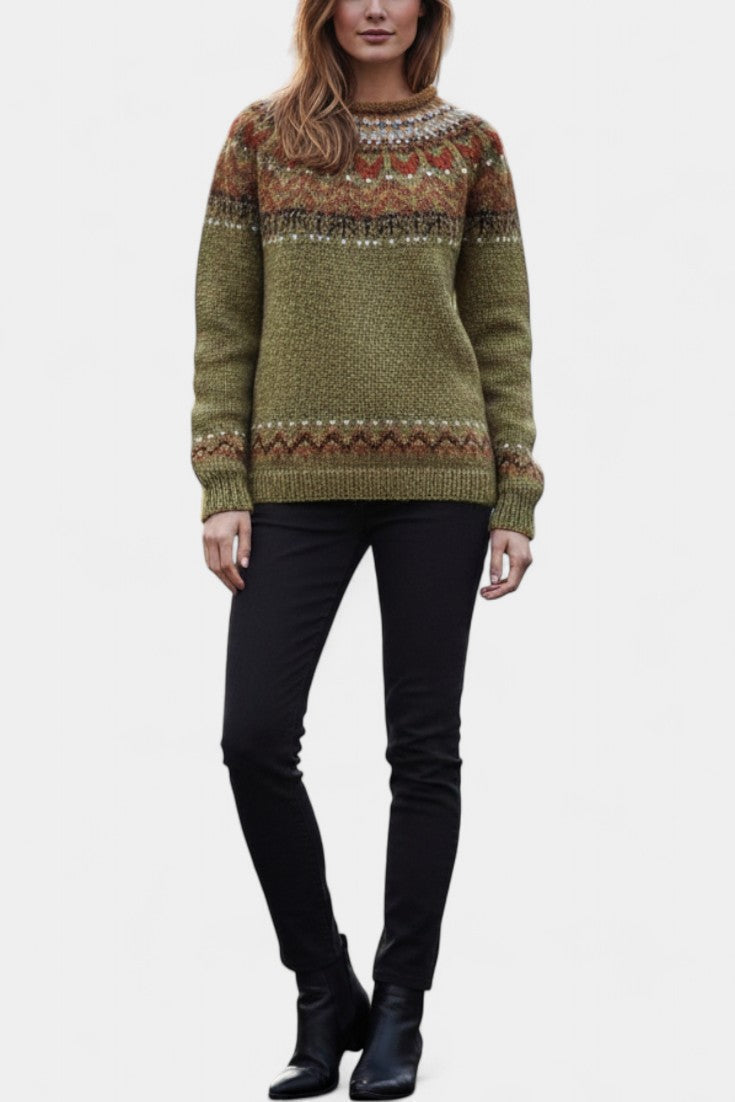 Yanaëlle Chunky Knit Jacquard Sweater with Round Neckline
