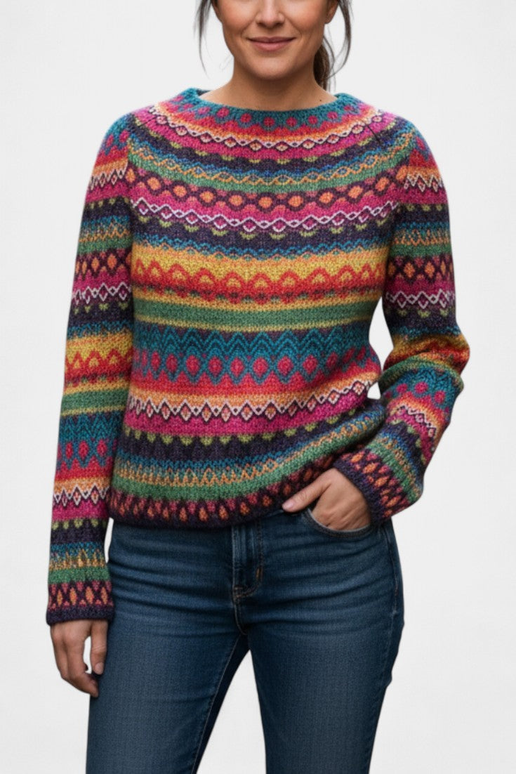 Mélya Soft Wool Multicolored Jacquard Sweater