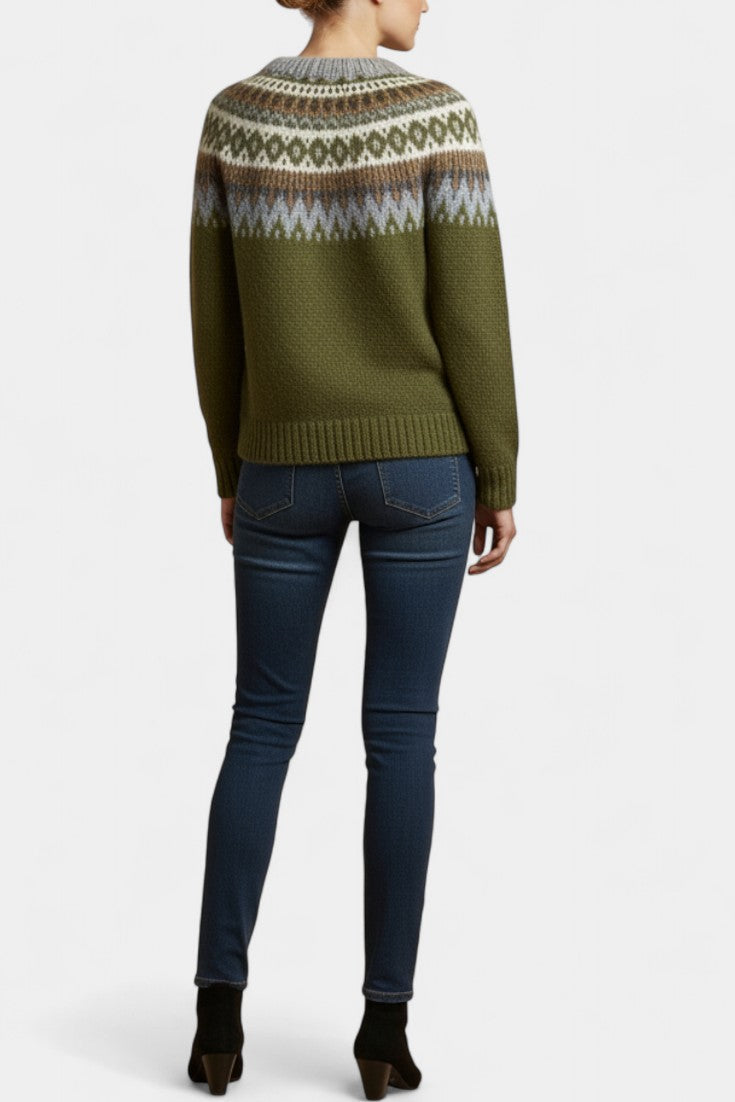 Maréva Chunky Knit Jacquard Sweater with Round Neckline