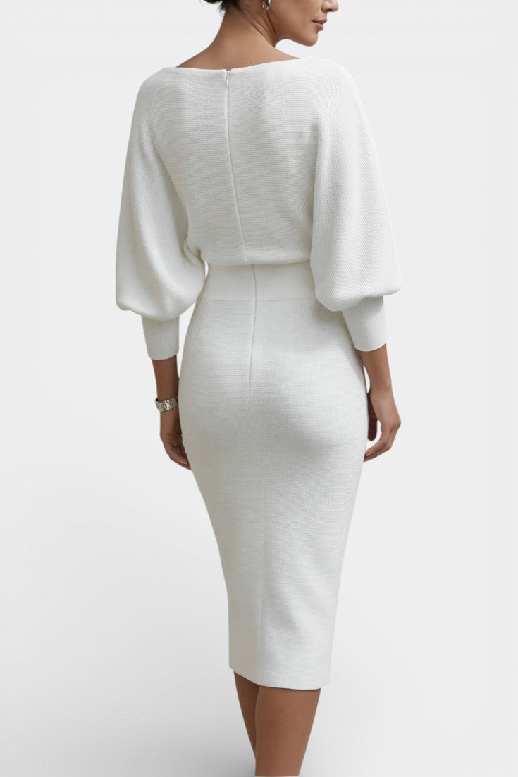 Marjolaine Batwing Sleeve Draped Midi Dress