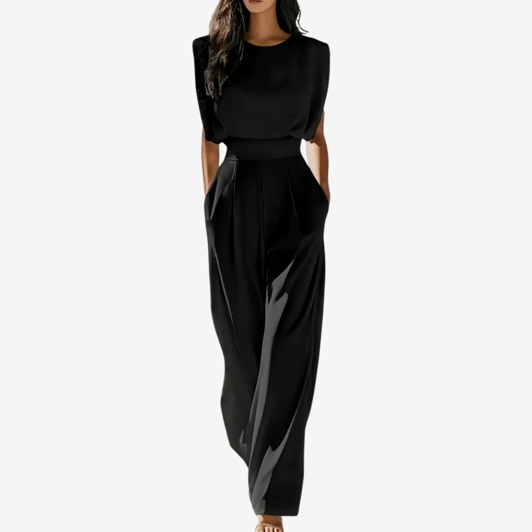 Evie | Structured Shoulder Wide-Leg Jumpsuit