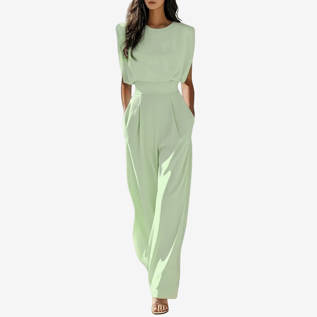 Evie | Structured Shoulder Wide-Leg Jumpsuit