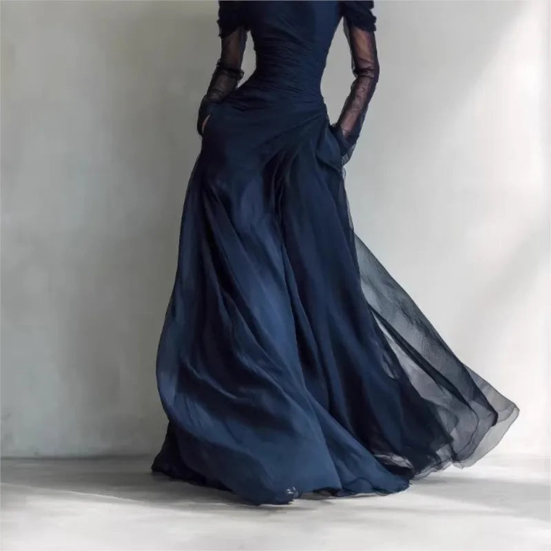 Matilda • Long dress with off-the-shoulder design and mesh inserts