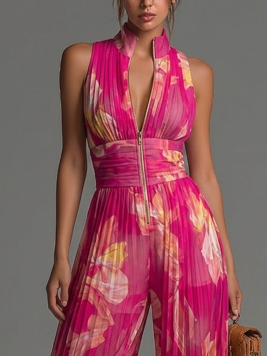 Nicole | Floral Print Pleated Wide-Leg Jumpsuit