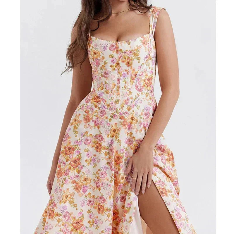 Freya™ - Corset-Style Floral Midi Dress
