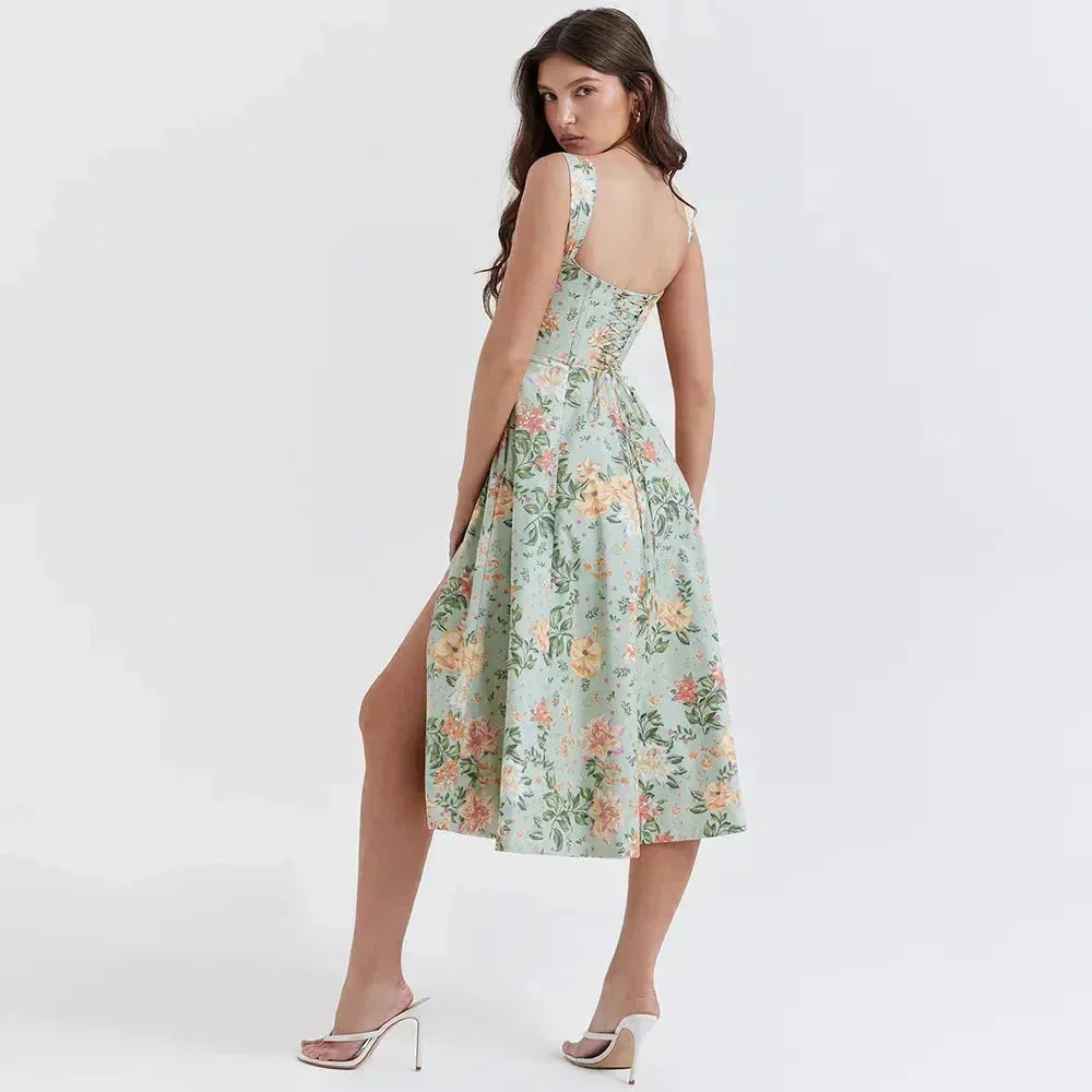 Freya™ - Corset-Style Floral Midi Dress