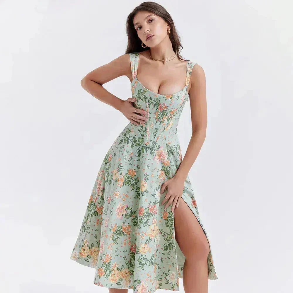 Freya™ - Corset-Style Floral Midi Dress