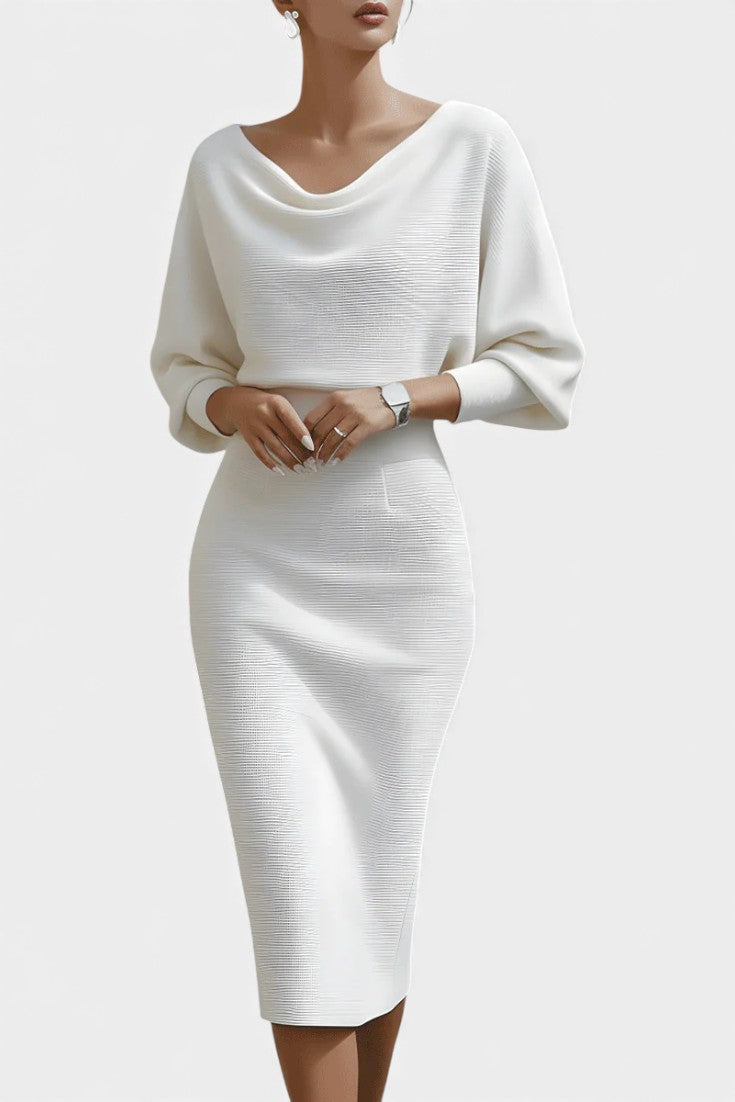 Marjolaine Batwing Sleeve Draped Midi Dress
