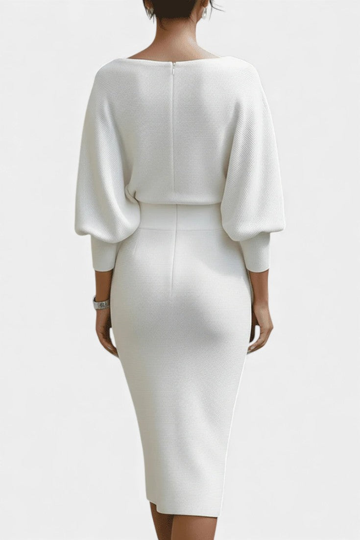 Marjolaine Batwing Sleeve Draped Midi Dress
