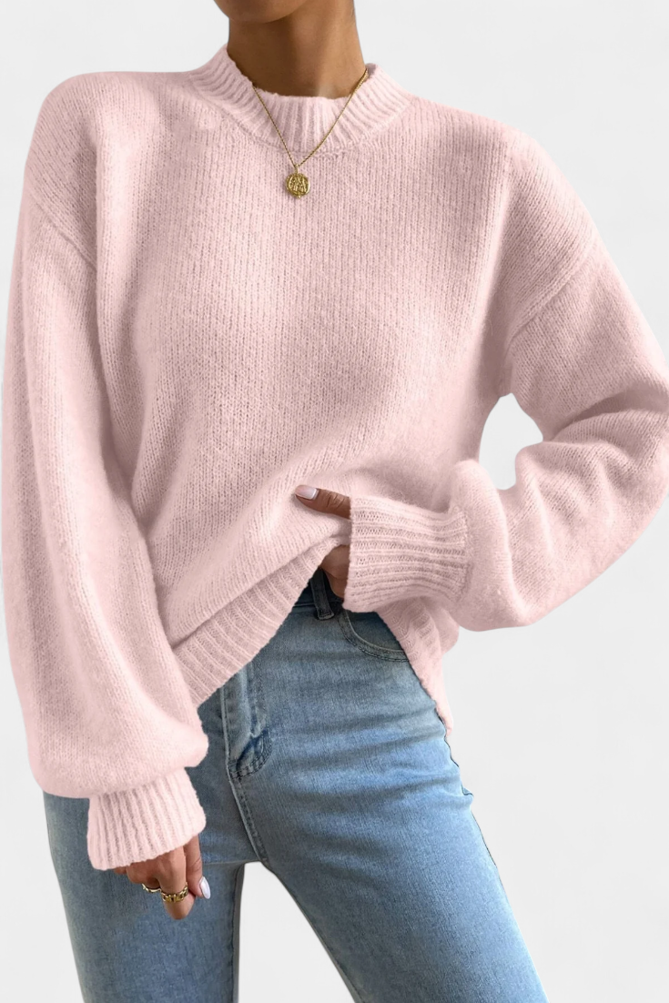 Mae Puff Sleeve Ribbed Knit Casual Sweater