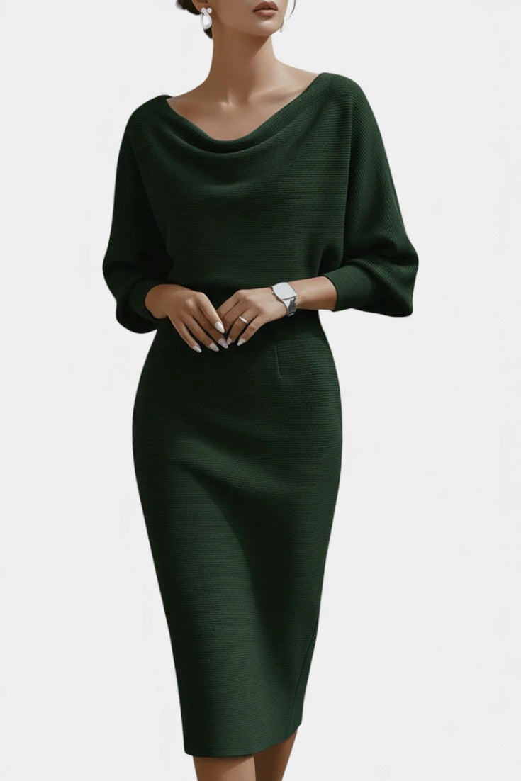 Marjolaine Batwing Sleeve Draped Midi Dress