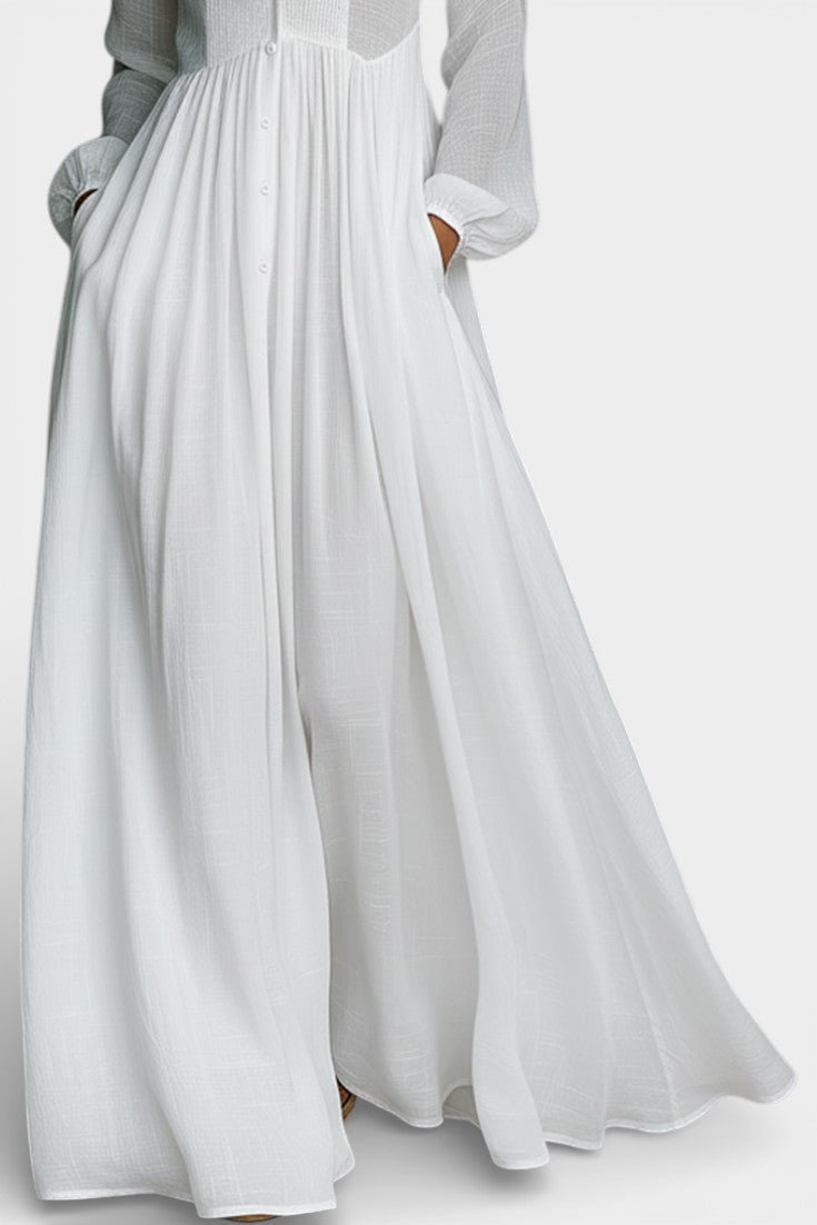 Marilou Long Minimalist Cotton Dress with Textured Finish