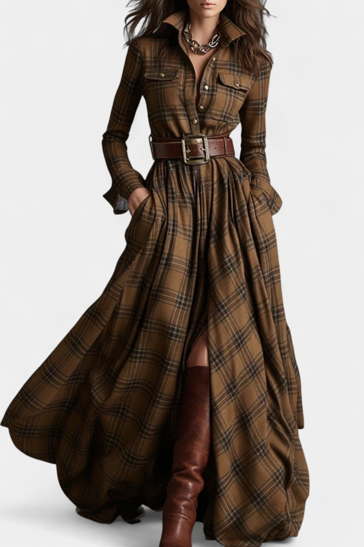 Eustelle Collared Plaid Maxi Dress