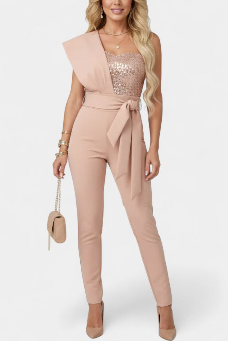 Layla Sequin Jumpsuit with Asymmetrical Design