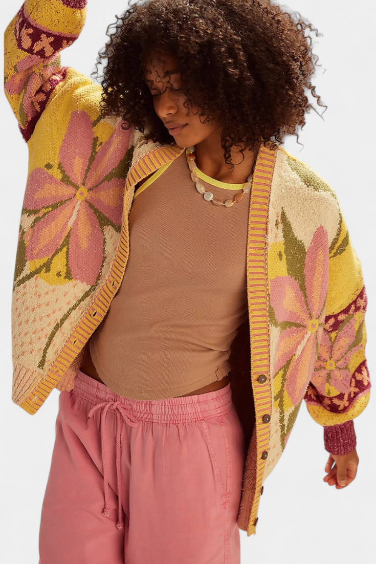 Loose-Fit Floral Embroidered Cardigan by Casey