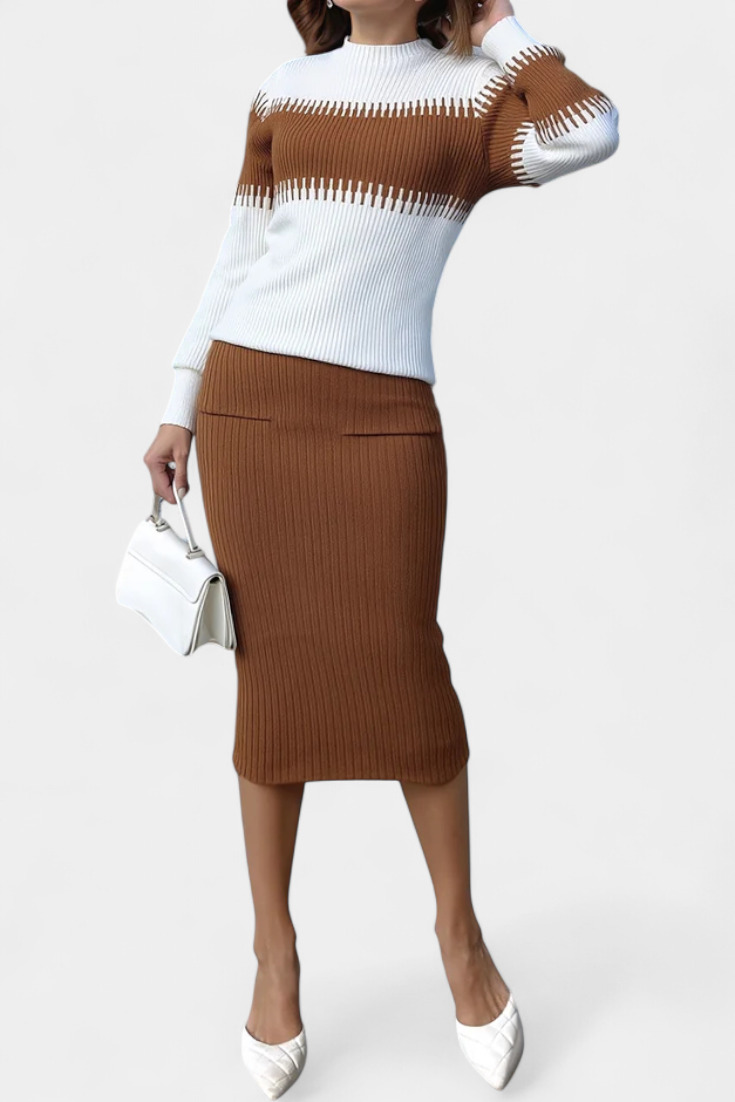 Sidonie Color-Block Knit Midi Dress with Long Sleeves