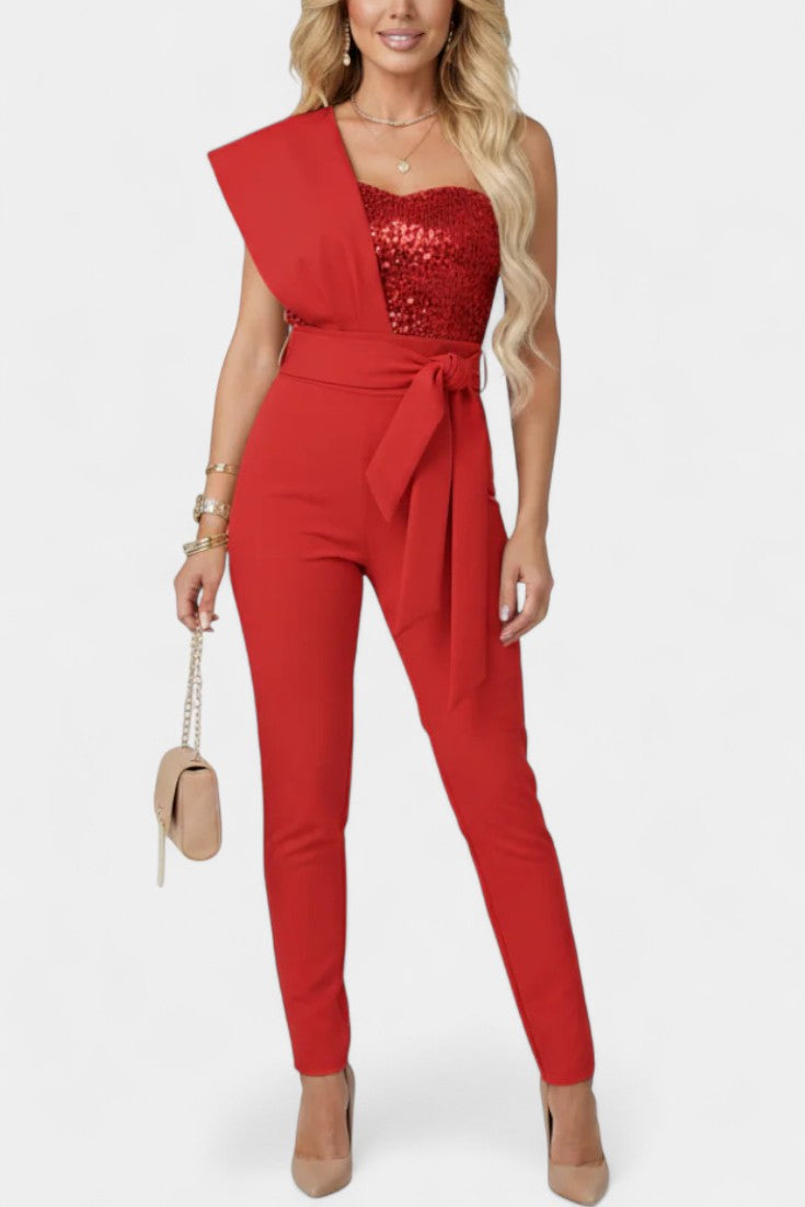Layla Sequin Jumpsuit with Asymmetrical Design