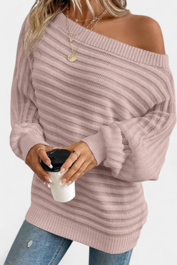 Nemba Casual Striped Batwing Sleeve Sweater with Boat Neck
