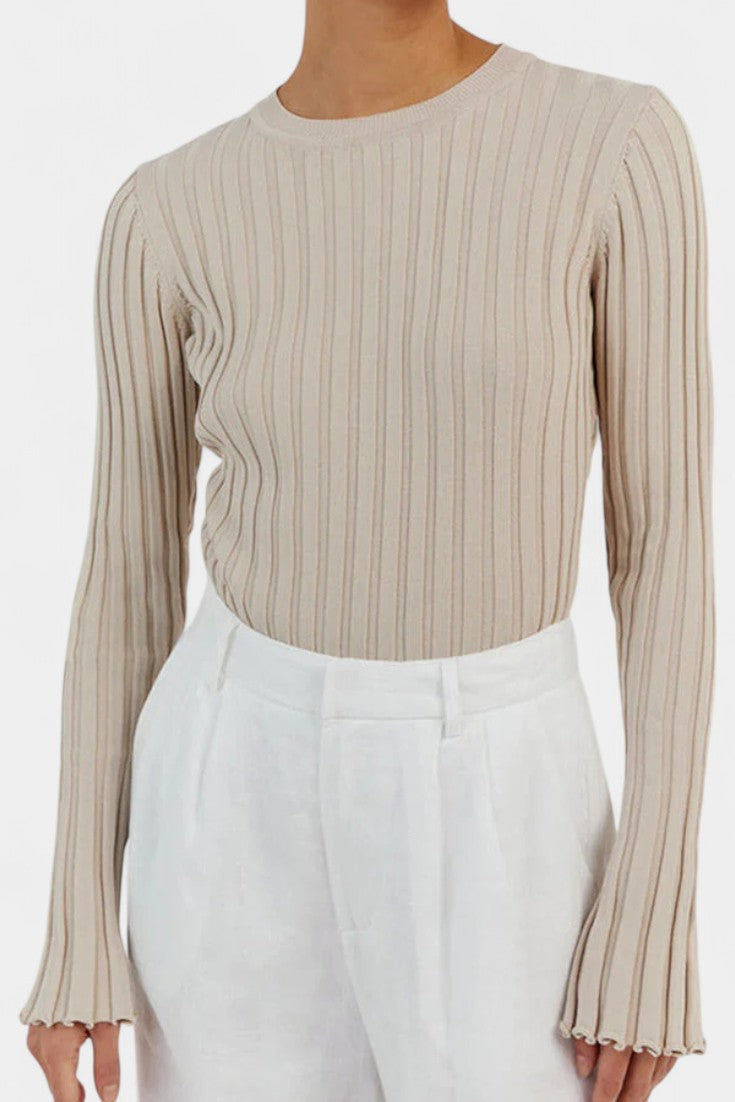 Annalou Isla Slim Fit Round Neck Top with Puff Sleeves