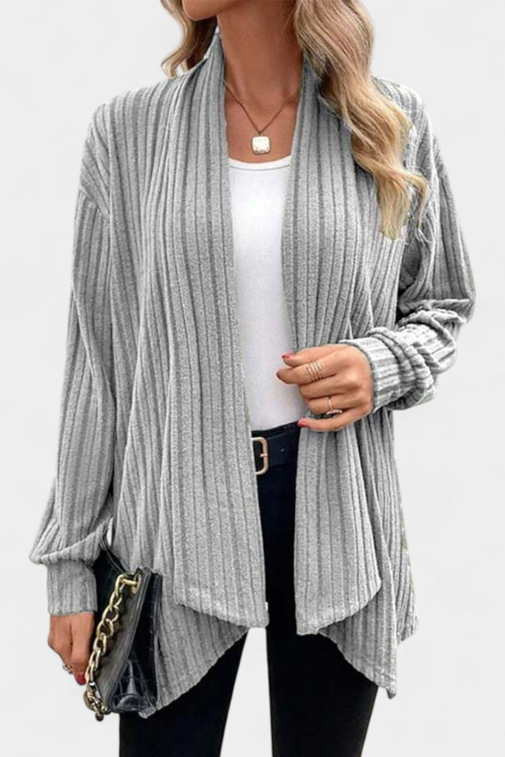 Button-Up Ribbed Hooded Cardigan by Sansel