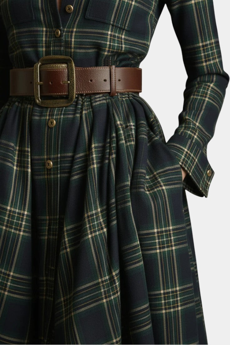 Eustellia Long Checkered Dress with Vintage Ethnic Flair