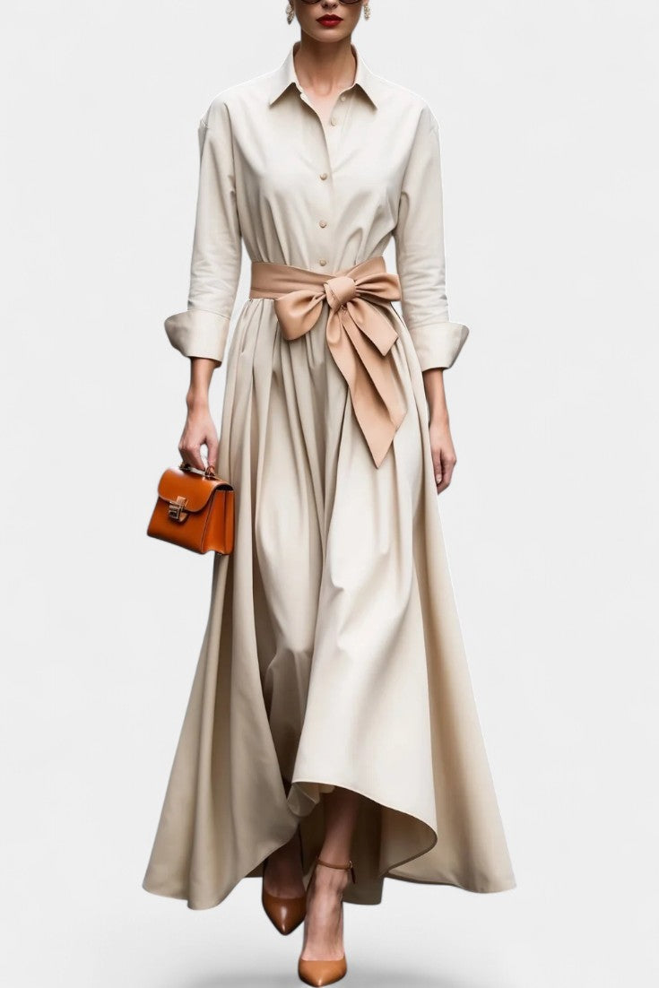 Lioren Twill Shirt Dress with Waist Tie