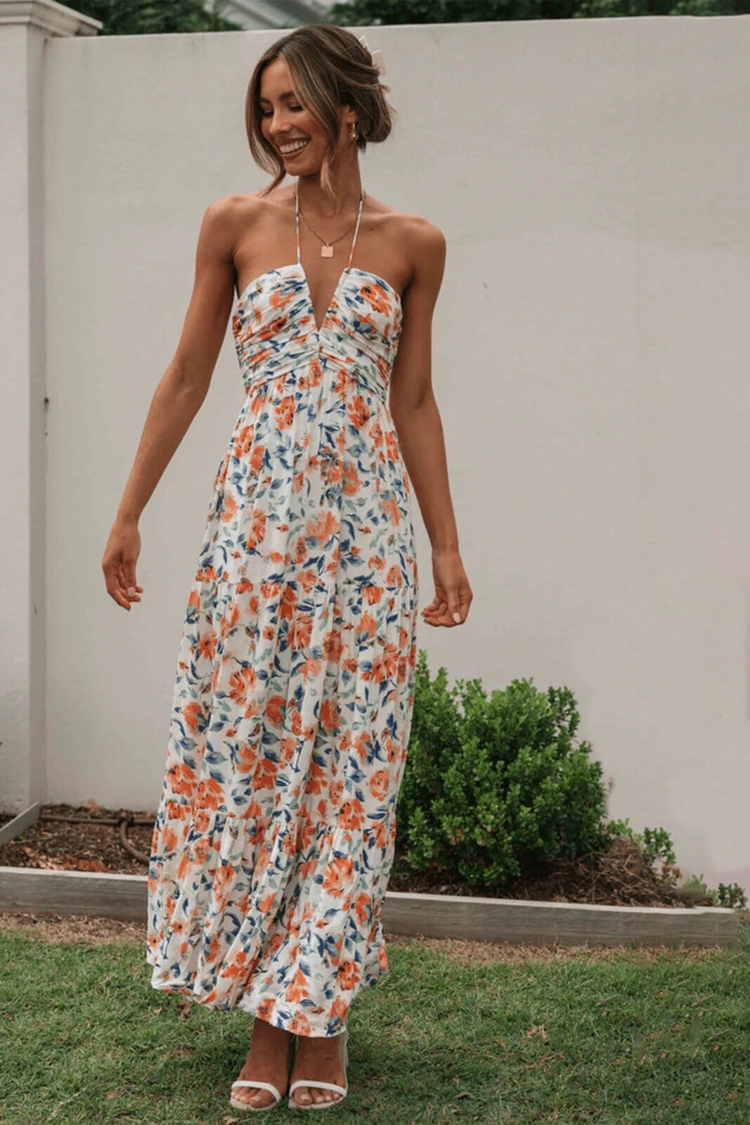 Louise™ - Floral Print Maxi Dress with Elegant Neckline