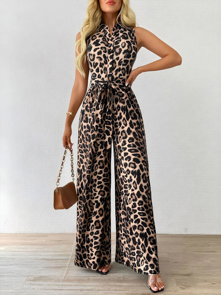 Roxanne | Leopard Print Tie-Waist Wide-Leg Jumpsuit