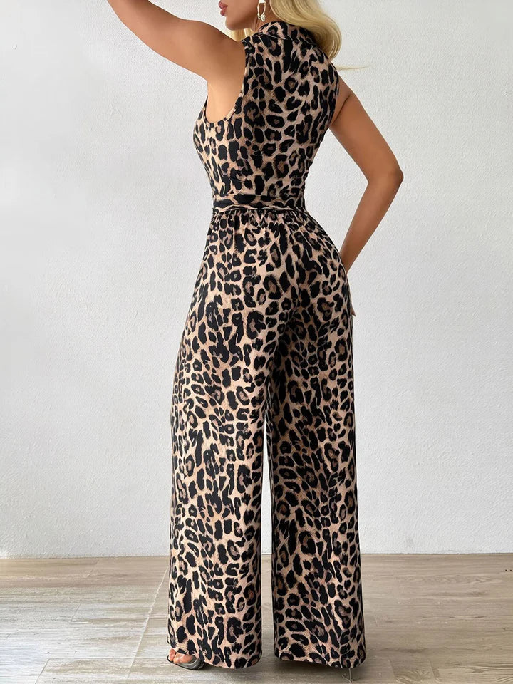 Roxanne | Leopard Print Tie-Waist Wide-Leg Jumpsuit